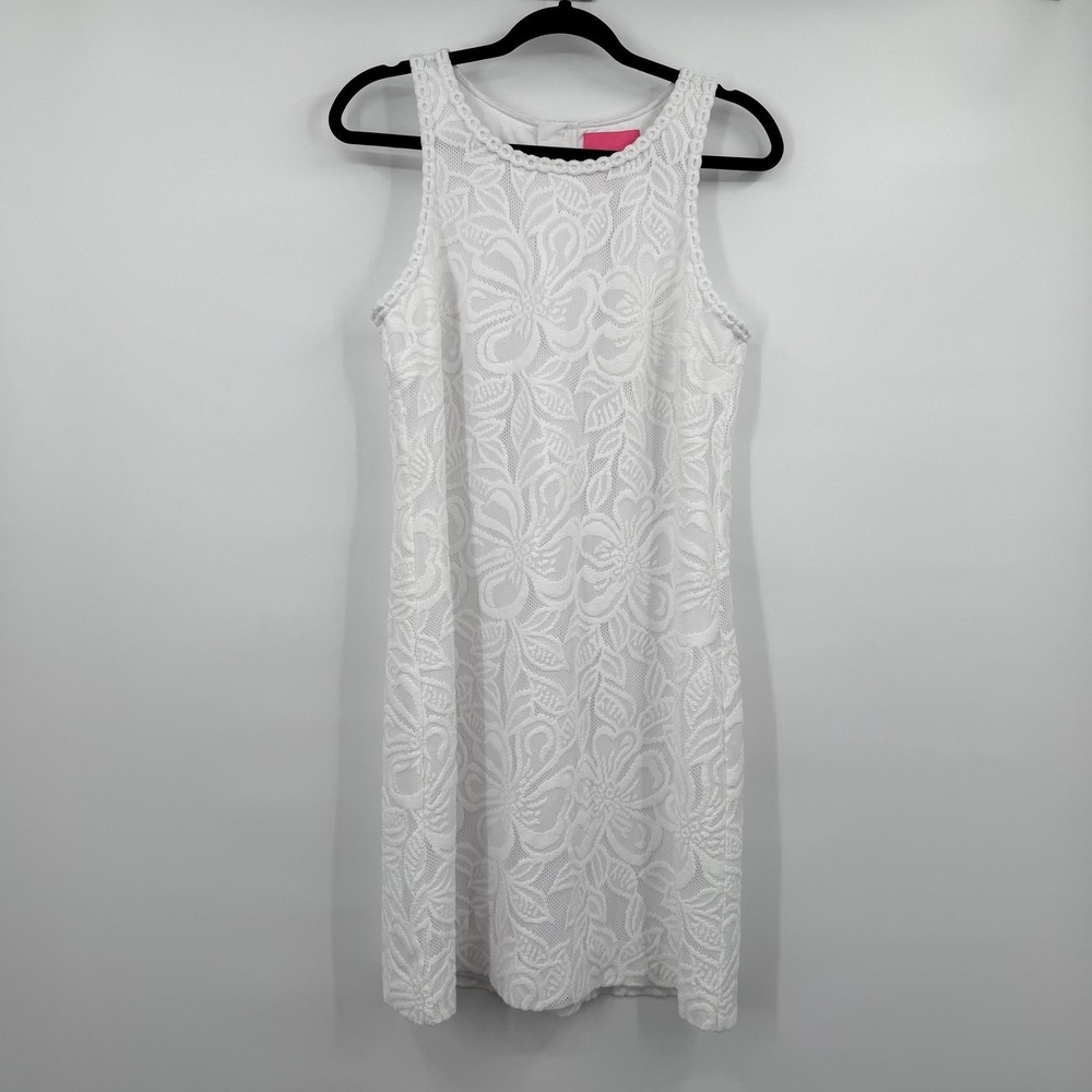 Lilly Pulitzer Dress Womens Medium White Lace Shift Lined Zip Back Party Wedding